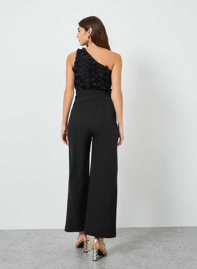 Styli Women Black One-Shoulder Wide Leg Jumpsuit - Image 4